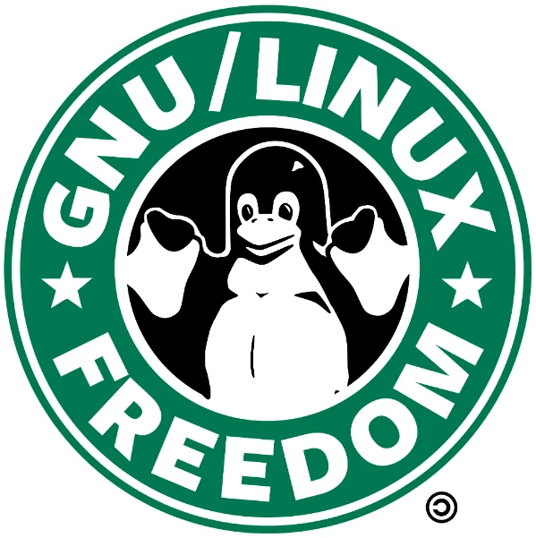 Emblema circular GNU/Linux Freedom con Tux en el centro